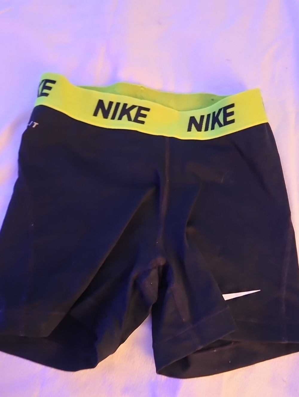 Nike Black Athletic Compression Shorts with Neon Yellow Waistband